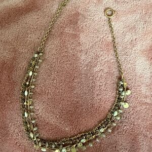 Gold-Tone Multi Strand Beaded Necklace - White Beads